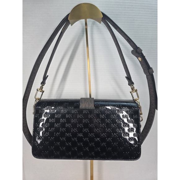 Michael Kors Greenwich medium logo-embossed patent leather shoulder bag in black - Picture 2 of 8